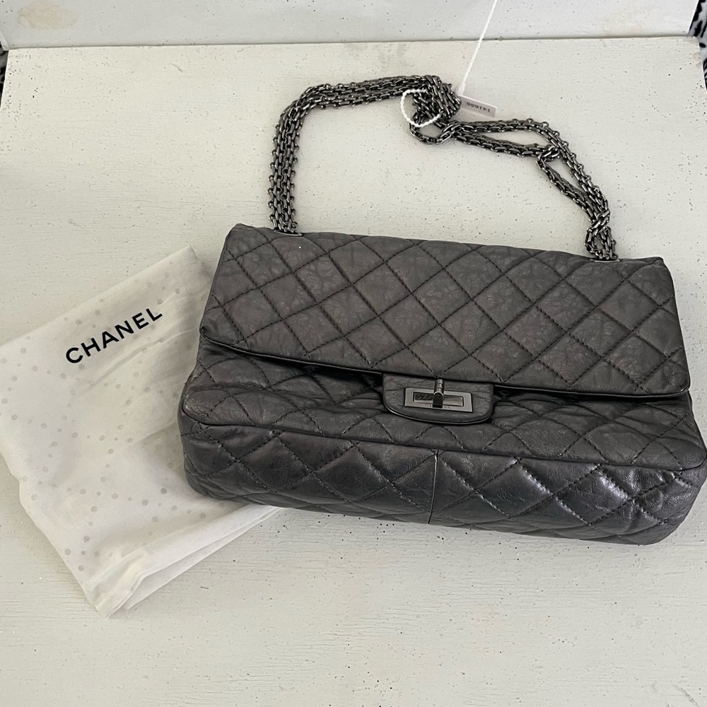 Authentic Chanel Classic Reissue Aged Calfskin Flap Bag - Silver